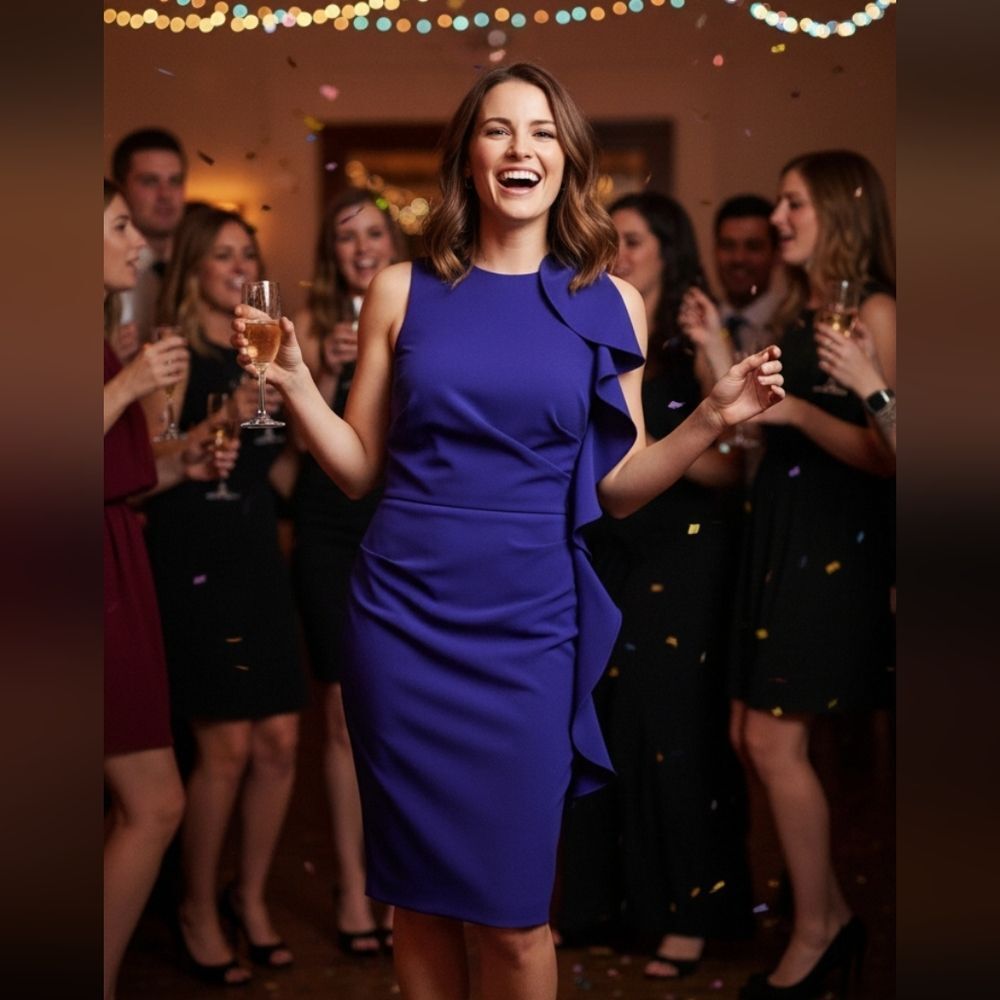 Calvin klein purple side ruffle dress L